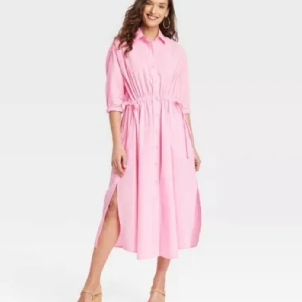 Women's Long Sleeve Cinch‎ Waist Maxi Cotton Shirtdress